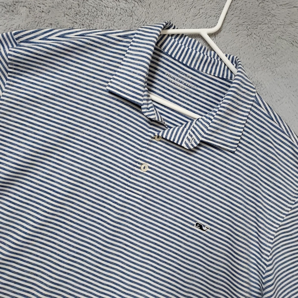 Vineyard Vines Performance Polo Shirt Men XXL 2XL Striped Short Sleeve Blue Golf